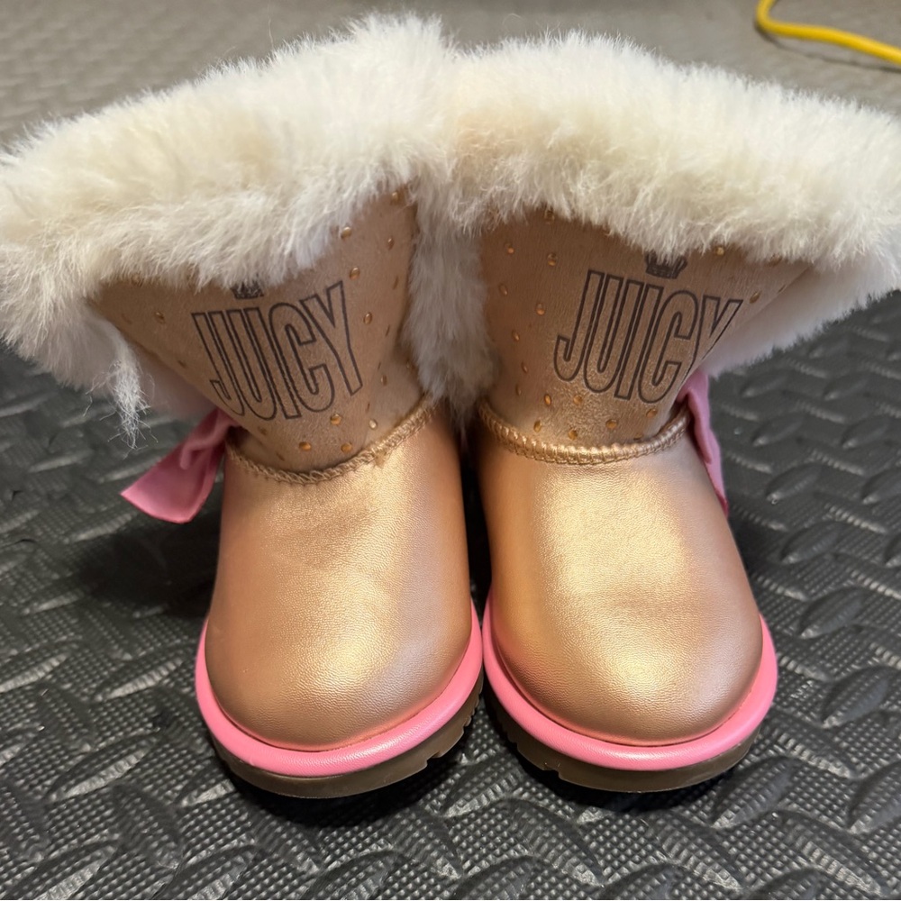 Juicy Couture Metallic Gold Boots with Pink Trim